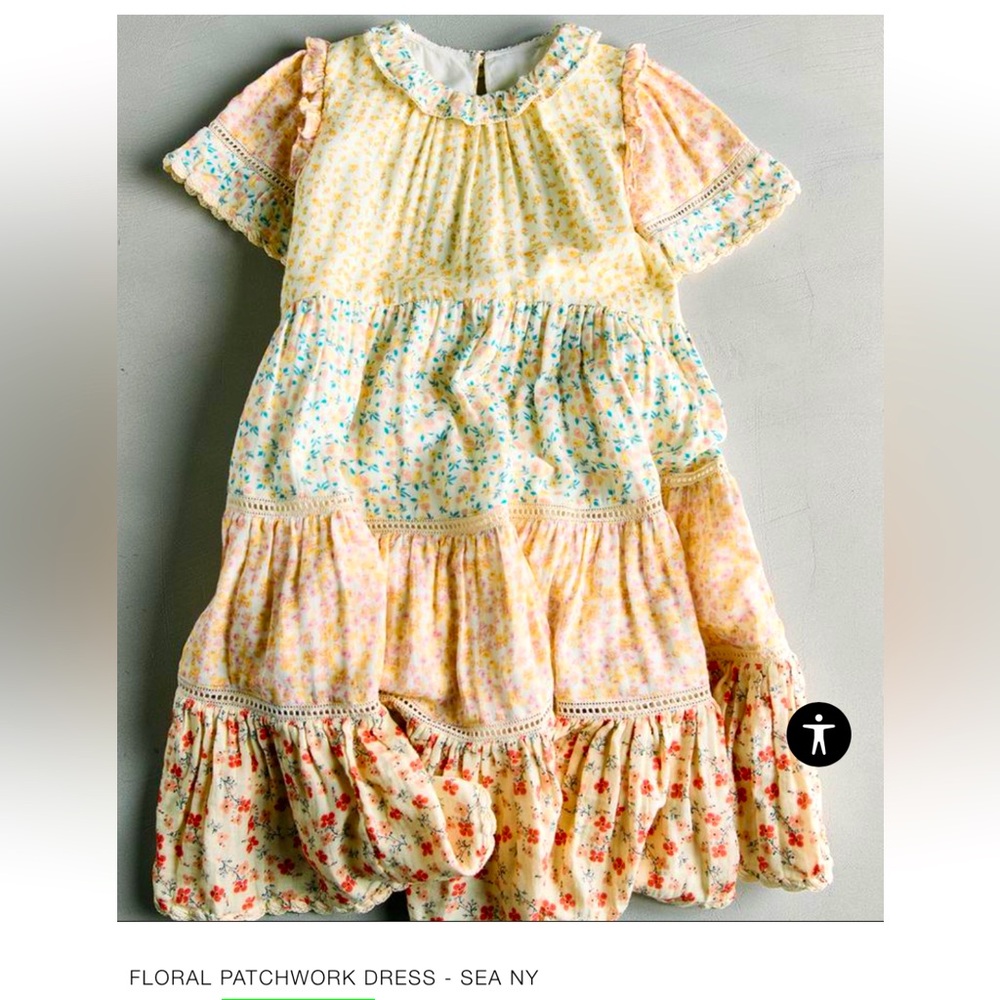 SEA NY X Zara Patchwork Cotton Dress Girls Blush/Yellow/ Blue NWT Size 13-14